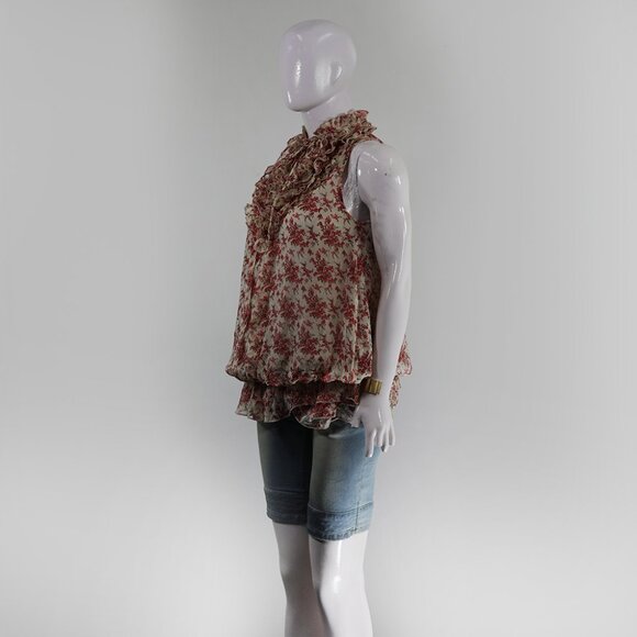 Apricot Ruffle Neck Floral Tank Top Boho Summer Chic - Picture 2 of 5